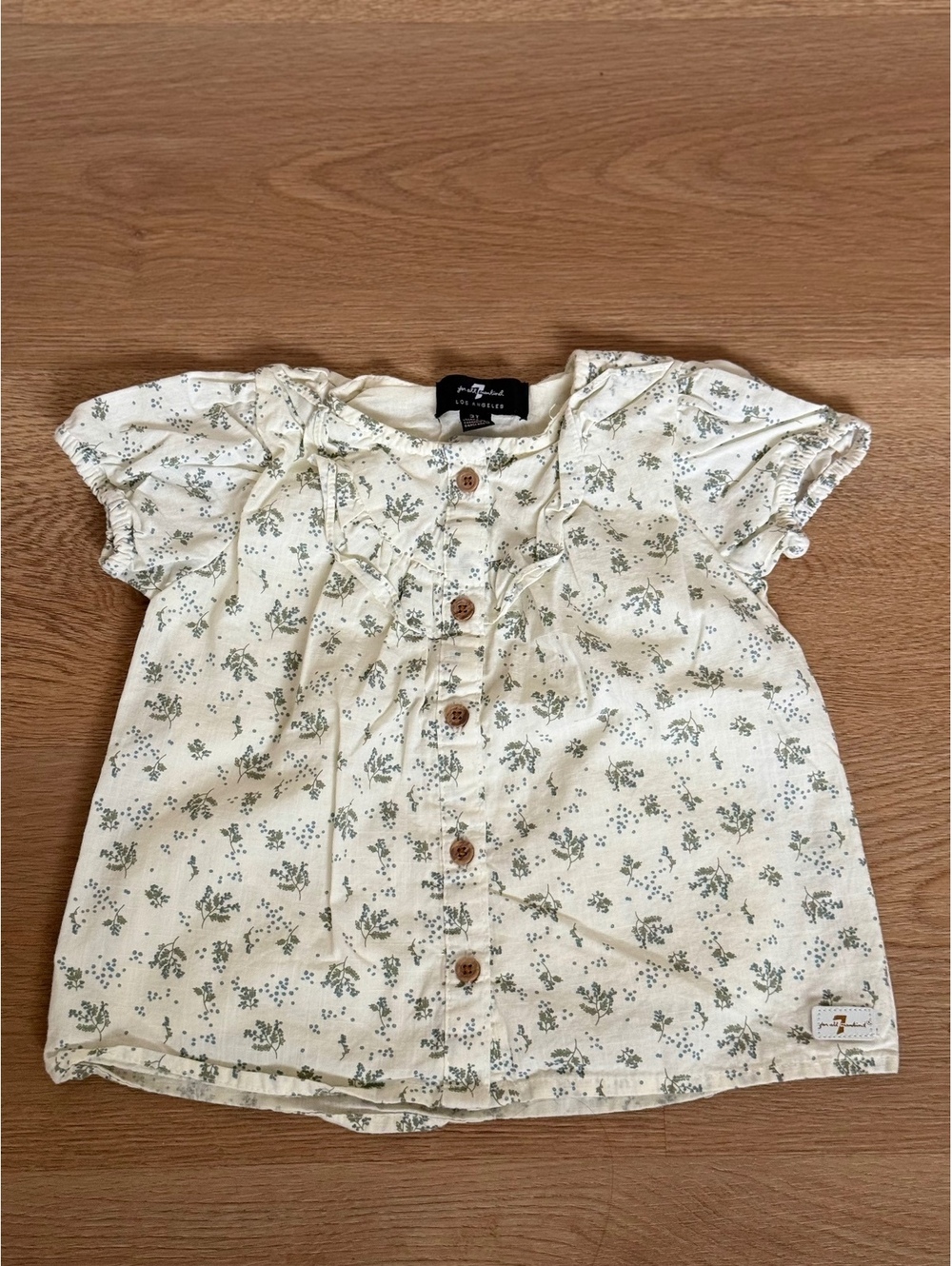 7 For All Mankind Girls 3T Floral Ruffle Button Front Blouse Boho Cottagecore